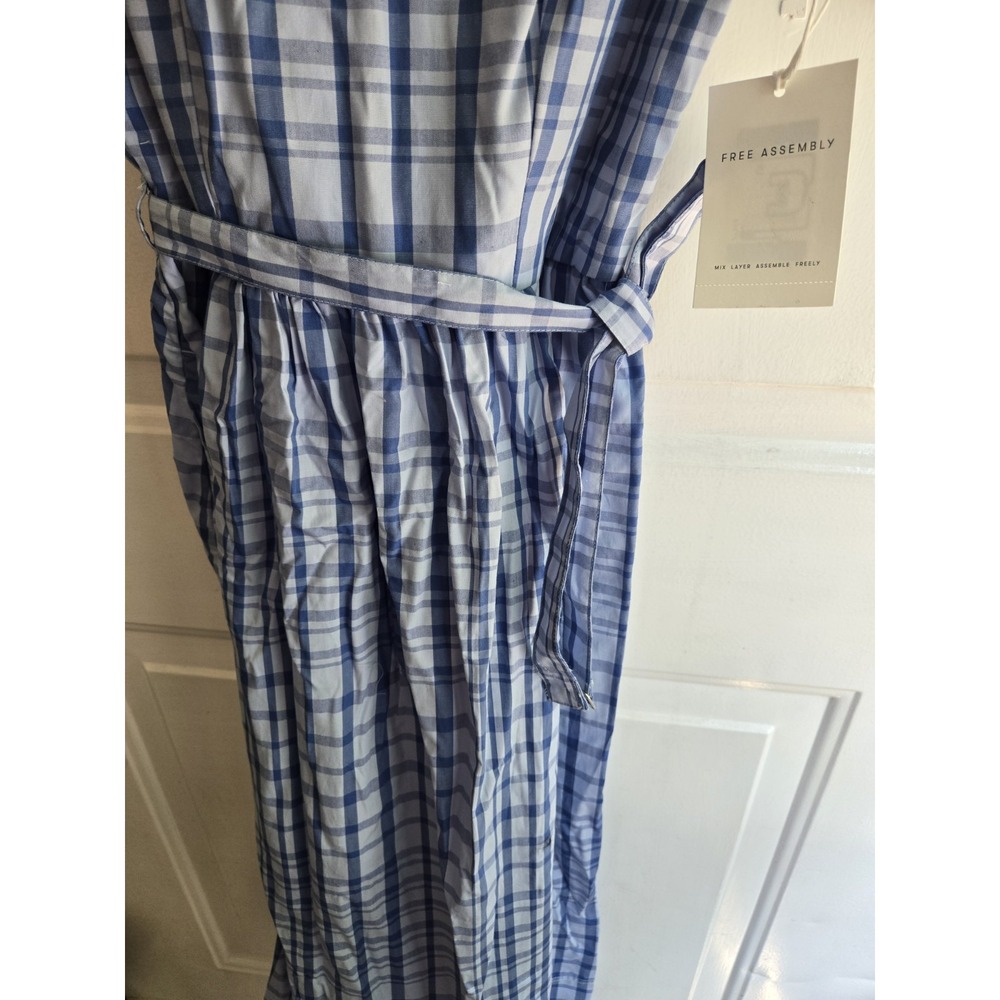 Free Assembly Women's S 4/6 Blue Checker Dress Belt Pockets CottageCore Prairie - Picture 5 of 6